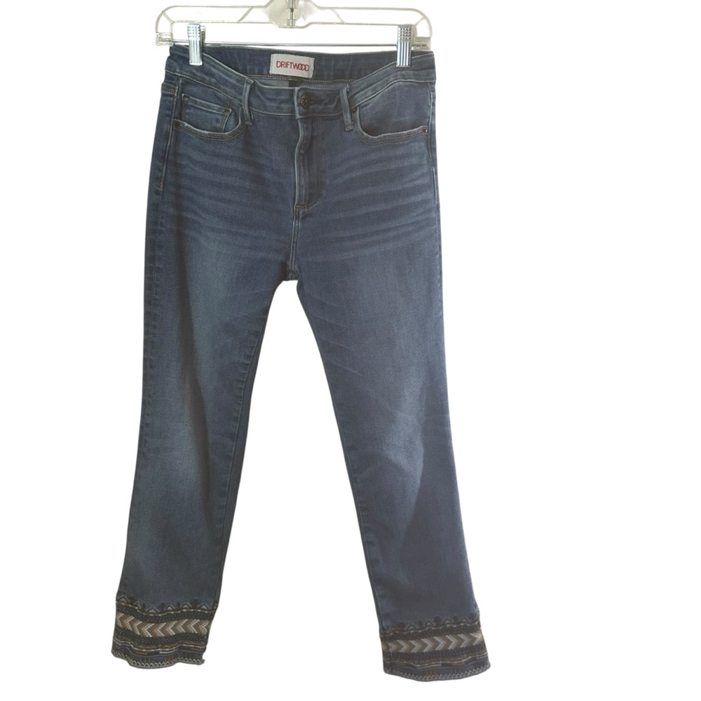 Driftwood Colette womens Jeans sz 28/6 Boho Embroidered Cuff Stretch Denim Ankle - Picture 2 of 13